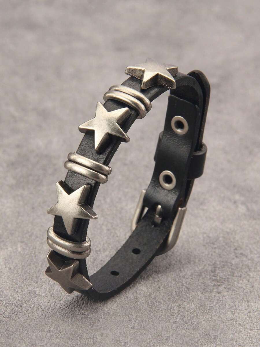 Fashionable And Popular Men Star Decor Bracelet For Jewelry Gift And For A Stylish Look - 黑色 - 查看 1