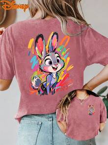 Disney License T Shirts,Disney Zootopia Judy Hopps Graphic T-Shirt For Women, Casual Loose Fit Colorful Graffiti Print Short Sleeve Tee, Cute Disney Movie Character Top, Family Matching Mommy & Me Outfit,  Retro Vacation Daily Wear Summer Fashion Top ,Camiseta, Summer Outfits For Women, Summer Clothes, Summer Tops, Tops For Women, Festival Outfits, Summer Tops For Women, Mother's Day, Mother's Day Clothing, Gifts For Family And Friends, Spring Outfits For Women, Officially Licensed Disney T-Shirts, Disney Men's And Women's Spring/Summer Fashion Casual Short-Sleeve T-Shirts - Màu Hồng Tươi - Xem 1