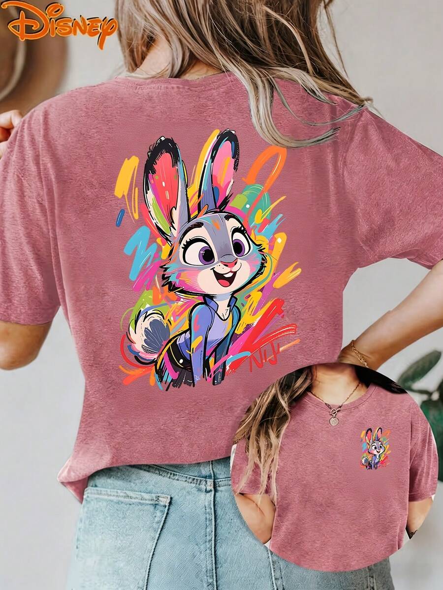 Disney License T Shirts,Disney Zootopia Judy Hopps Graphic T-Shirt For Women, Casual Loose Fit Colorful Graffiti Print Short Sleeve Tee, Cute Disney Movie Character Top, Family Matching Mommy & Me Outfit,  Retro Vacation Daily Wear Summer Fashion Top ,Camiseta, Summer Outfits For Women, Summer Clothes, Summer Tops, Tops For Women, Festival Outfits, Summer Tops For Women, Mother's Day, Mother's Day Clothing, Gifts For Family And Friends, Spring Outfits For Women, Officially Licensed Disney T-Shirts, Disney Men's And Women's Spring/Summer Fashion Casual Short-Sleeve T-Shirts - Màu Hồng Tươi - Xem 1