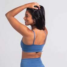 High-Support Polyamide Fitness Top With Double Lining. - Light Blue - View 3