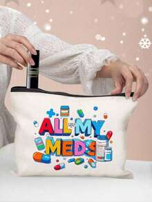 Borsa cosmetica con motivi a cartoni animati di "Tutti i miei farmaci" con pillole e bottiglie di medicinali, borsa da viaggio rossa con cuscino ad aria, borsa per il trucco, borsa per prodotti per la cura della pelle, elementi essenziali da viaggio, forniture per dormitorio, borsa da viaggio, borse a tracolla, smalto per unghie, borsa pieghevole per lo stoccaggio, stoccaggio di prodotti di bellezza, borsa per il caricabatterie, per l'estate, le vacanze, la spiaggia, i pendolari, regalo per la festa della mamma - Multicolore - Visualizzare 6