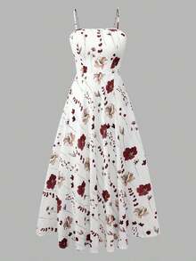 Women's Elegant Ditsy Floral Chiffon Dress With Shawl, 2 Pieces Set Spring Summer - Burgundy - View 9