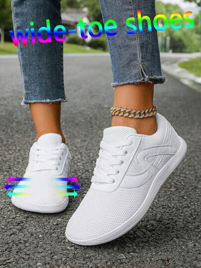 Women's Wide Toe Design Sports Shoes, Fashion Soft Breathable Lightweight Mesh Running Shoes, Elegant Retro Color Scheme, Neutral Casual Walking Shoes, Suitable For Commuting, Fitness, Travel, Thick Sole Round Toe Low-Top Multifunctional Wide Toe Women Sports Shoes, Holiday Gift