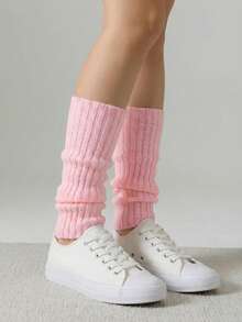 1/3 Đôi tất giữ ấm chân nữ kiểu bèo nhún, chất liệu mềm mại, co giãn thoải mái, dài đến giữa bắp chân, thiết kế gân hồng, phong cách thời trang Y2K mặc hàng ngày - Nhiều màu - Xem 5