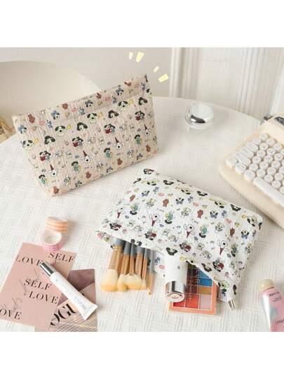 Bolsa de maquillaje para damas, bolsa de tocador, bolsa de maquillaje con diseño de cachorro y flores, bolsa de almacenamiento portátil de gran capacidad para mujeres, bolso de mano para exteriores