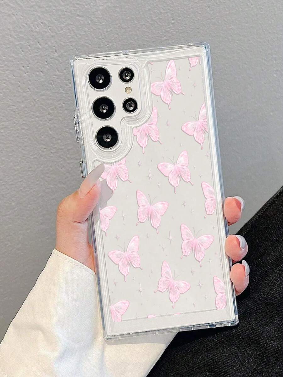 1 pieza Funda de teléfono con diseño de mariposa rosa de moda | Cubierta protectora suave y transparente de TPU, anti-caída y anti-arañazos - Compatible con Samsung Galaxy A04e/12/A13/A14/A34/A50/A52/A53/A54/S21/S22/S23/S24/S25/S25Ultra y otros modelos, retro, para uso personal y regalo a amigos - Multicolor - Ver 1