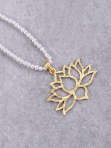 1 Mặt dây chuyền hình hoa sen, dây chuyền ngọc trai và nhung màu xanh bạc hà, dây chuyền xương đòn thiết kế độc đáo. - Vòng cổ hoa sen - Xem 8