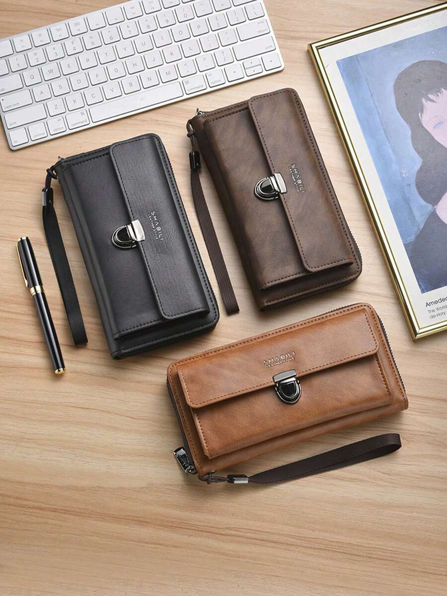 Nueva cartera larga de moda para hombres, embrague con gran capacidad, ranuras para múltiples tarjetas y cierre de cremallera para uso empresarial