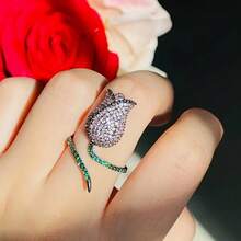 GLIMMER GI 1枚玫瑰花锆石镶嵌戒指，优雅百搭，适合日常通勤/度假/婚礼/情人节/生日/母亲节/感恩节/圣诞节等场合佩戴。 - 紫色 - 查看 6