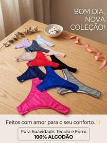 Set Of 10 Comfortable Thong Panties, 100% Cotton. Ref001 - 彩色 - 查看 6