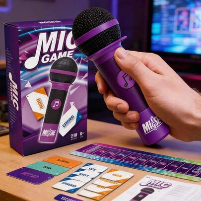 Music Trivia Game For 3+ Players, New Music Edition Family Card Game With Microphone And Game Board, Great For Kids And Music Enthusiasts Game Night