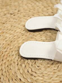 1双女童双层蝴蝶结仿皮防滑软底露趾平底凉鞋，甜美公主风，适合日常穿着、海滩、度假、派对、生日、婚礼等场合。 - 白色 - 查看 4