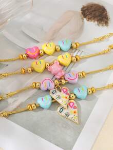 1pc Bohemian Y2K Creative Fashion: Elegant, Exquisite, Sweet, Charming Resin Bear & Copper Bead Heart Bracelet - Ideal Gift For Ladies, Sisters, Couples, Prom Or Graduation. Suitable For Daily Wear, Dating, Party, Wedding, Holiday And Summer Beach. Adjustable Size. - Bracelet - View 3