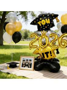 4pcs 2026+ Jumbo Graduation Cap Balloon Stand Set (Includes Straw + Ribbon), Suitable For Campus Graduation Ceremony, Graduation Celebration Decor, Indoor/Outdoor Graduation Party Photo Backdrop, Graduation Season Theme Balloon Decor - Graduation Season + 2026 - View 6