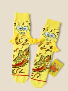 SpongeBob SquarePants SquarePants 1/2 Pairs Cute Cartoon Collaboration Hand In Hand Magnetic Socks Paired With Pink Starfish Yellow SquarePants Cartoon Fun Sweat Absorbing Breathable Unique Design Multi Scene Dating Best Friends Daily Dressing - Multicolor - View 4