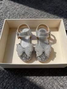 2026 New Girls' Shiny Butterfly Rhinestone + Diamond Sequin Decor Gortex Material Smooth Open-Toe Wedge Sandals, Princess Style, Suitable For Spring/Summer Casual Wear And Parties - Silver - View 3