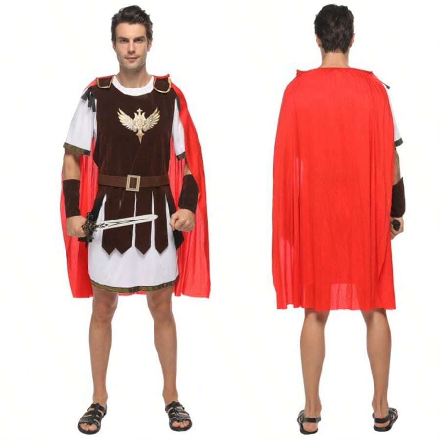Adult Men's Ancient Roman Warrior Cosplay Costume Set, Gladiator Stage Performance Outfit - Multicolor - View 1
