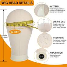 Mô hình đầu ma-nơ-canh bằng vải bố 22 inch kèm giá đỡ, giá đỡ ba chân có thể điều chỉnh kèm ghim mũ tóc giả, lược đuôi và kẹp tóc, thích hợp cho việc thực hành làm tóc giả, đào tạo tạo kiểu và trưng bày. - Xem 4