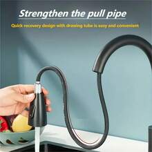 抽拉式水龙头厨房冷热水不锈钢蔬菜盆水槽双出水口可伸缩旋转水龙头 - 黑色 - 查看 4