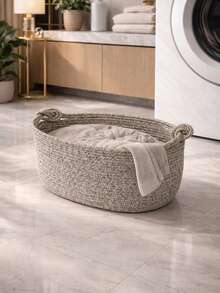 1pc Foldable Handwoven Laundry Basket With Handle, Suitable For Living Room, Bedroom, Laundry Area To Store Miscellaneous Items, Dirty Clothes, Bathroom Towels, Selected Home Goods - Multicolor - View 1