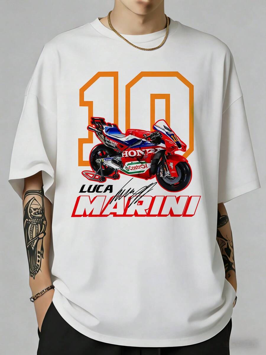 Luca Racing T-Shirt – Number 10 Motorcycle Fan T-Shirt. - White - View 1