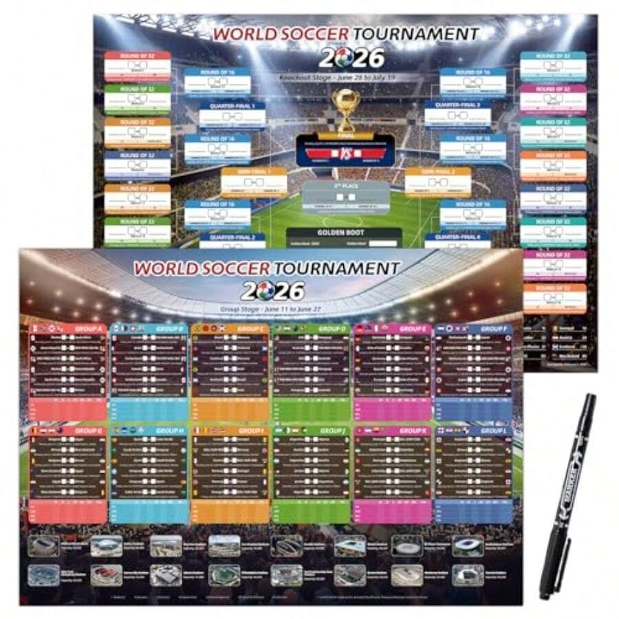 Large World Cup Schedule Poster 2026 A1 Size-32.6" X 23.2" 2 Pcs World Cup Merchandise 2026 Calendar Wall Chart Decorations Soccer Tournament Wallchart For Fans Home Office Bar Party Decor - A1 Folded - View 1