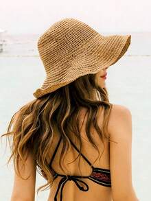 1. Mũ rơm nữ, kiểu dáng đơn giản, đan móc, vành rộng, có thể gấp gọn, thời trang và đa năng, hoàn hảo cho kỳ nghỉ hè ở bãi biển. - Mũ rơm - Xem 1
