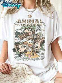Disney Oversized T-Shirt  Including Fashion Prints, Summer T-Shirts, Animal Kingdom Prints, Suitable For Daily Wear, Easy To Wear In Summer, Micro-Elastic, Soft Round Neck Casual Daily Shirts, Round Neck Summer Sweatshirts, Both Men And Women, Holiday Gifts. - trắng - Xem 1