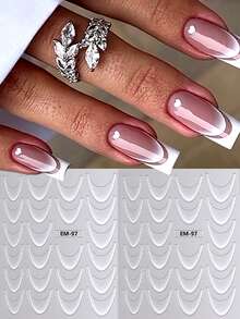 3D Minimalist Ombre French Manicure Nail Stickers, Black-White-Brown Gradient Curved French Design Self-Adhesive Nail Stickers, Adorable Y2K Style Nail Decor, Perfect For Elegant Nail Look, DIY Nail Salon Accessories And Supplies (3/2 Sheets) - Multicolor - View 2