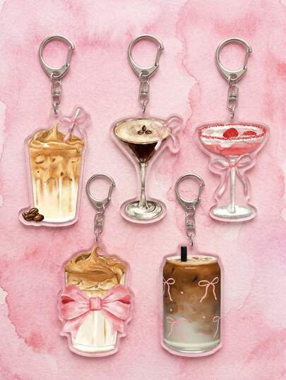 5pcs 2026 Summer Limited Edition, Cute Bow Coffee/Strawberry Drink/Cherry/Friendship/Y2K Keychains. Perfect Bag Charms, Suitable For Daily Wear Or Holiday Gifts. INS Style Bag Accessories, Keychains, Ideal Gifts For Sisters, Women, Christmas, Boyfriends/Girlfriends Or Family. School/Car Accessories