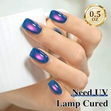 1瓶 15ml/0.5 Fl Oz 紫色貓眼磁吸反光永久浸泡式LED美甲指甲油，沙龍DIY浴室美甲，春夏季美甲 - 彩色 - 查看 4