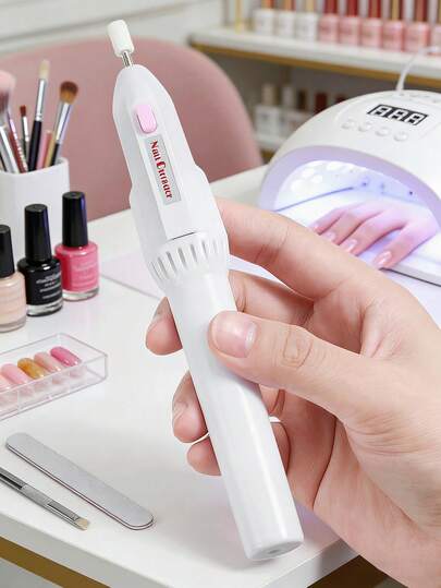 pinpai 1 PC Electric Nail Drill Pen For Nail Grinding, Comes With 5 Grinding Heads (Requires Two Aa Batteries, Not Included), Comes With A Cloth Bag, Suitable For Removing Cuticles Or For Nail Filing, Grinding, And Polishing.