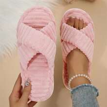 Womens Slippers Open Toe Indoor Memory Foam Slide Cross Band Outdoor - Hồng - Xem 1