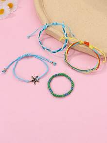Bộ 4 vòng tay thủ công hình sao biển, vỏ sò, rùa dễ thương phong cách Bohemian dành cho trẻ em, thích hợp đeo hàng ngày, làm quà tặng hoặc trong các dịp lễ hội. - Nhiều màu - Xem 4