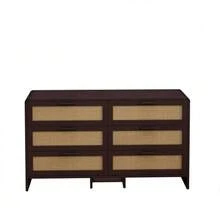 130 Cm Long, Arched Corner Rattan Cabinet With 6 Drawers, Suitable For Living Room, Bedroom And Kitchen, Natural - 卡其色 - 查看 6