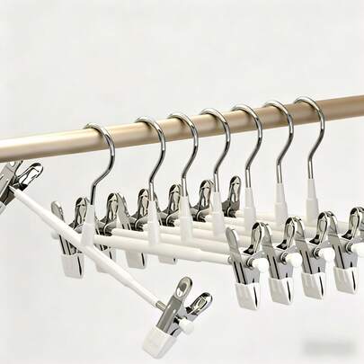 5-10pcs White Pants Clips Non-Slip Skirt Hangers Space-Saving Wardrobe Storage Organizer Heavy Duty Trouser Clips For Jeans Trousers Dresses Closet Organization Hanging Clamp Hanger Rack Accessory Durable Clothing Holder Grip Fastener Multi-Purpose Garment Keeper For Home Bedroom Living Room Wardrobe Arrangement Essential Storage Solution