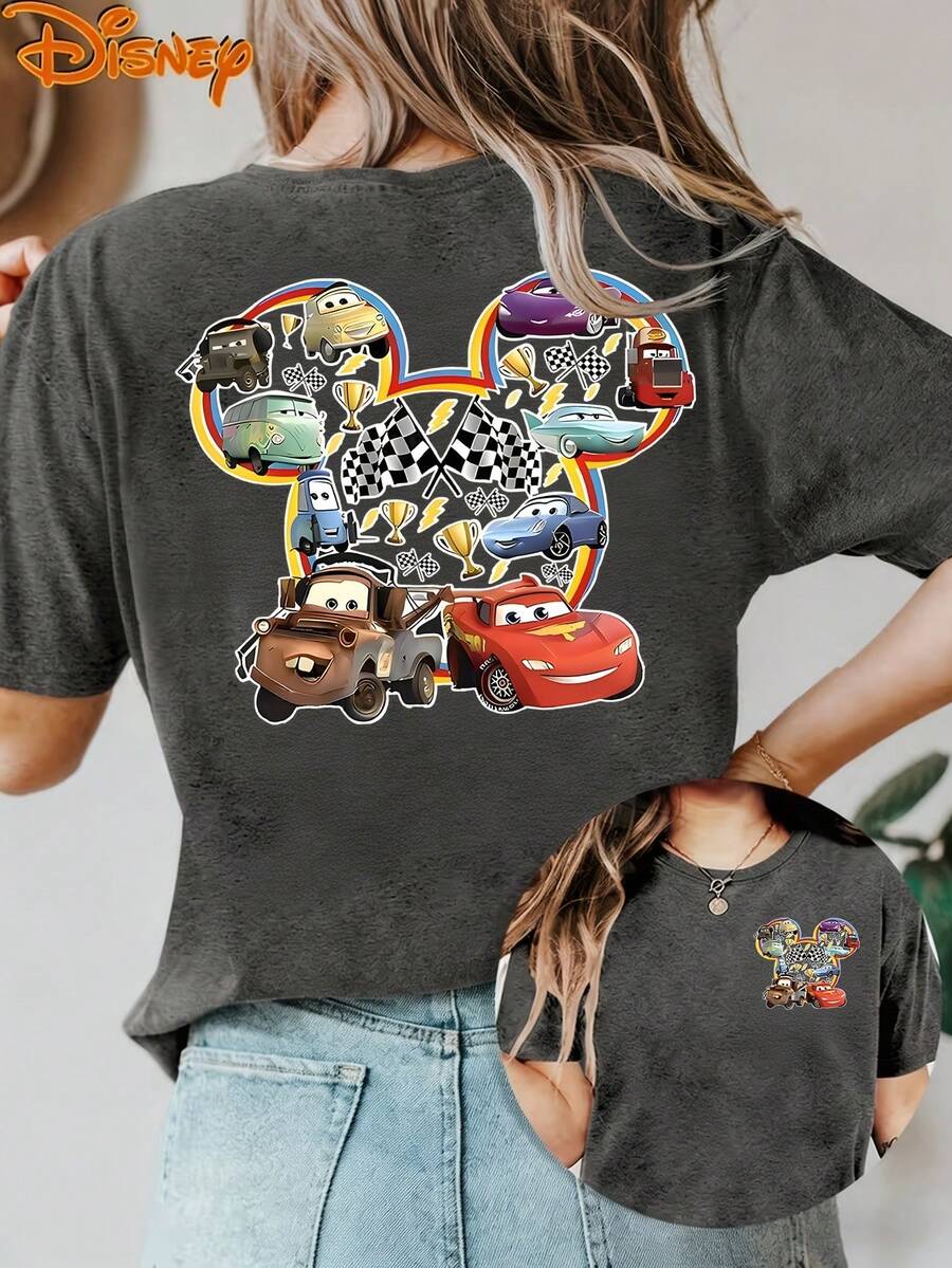 Disney License T Shirts,Disney Cars Lightning McQueen Mickey Head Racing Car Collection Print Oversized T-Shirt For Women, Cute PIXAR1 Cars Character Graphic Loose Fit Casual Tee, Retro Disney PIXAR1 Cars Land Short Sleeve Tops For Cars Fans Disney World Trip Daily Wear Birthday Gift ,Camiseta, Summer Outfits For Women, Summer Clothes, Summer Tops, Tops For Women, Festival Outfits, Summer Tops For Women, Mother's Day, Mother's Day Clothing, Gifts For Family And Friends, Spring Outfits For Women, Officially Licensed Disney T-Shirts, Disney Men's And Women's Spring/Summer Fashion Casual Short-Sleeve T-Shirts - Xám - Xem 1