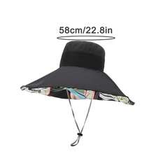 1pc Foldable Wide Brim Reversible Bucket Hat, Printed Pattern, Lightweight Sun Protection Hat For Women,Summer,Beach - Reversible Large Brim Sun Hat - View 7