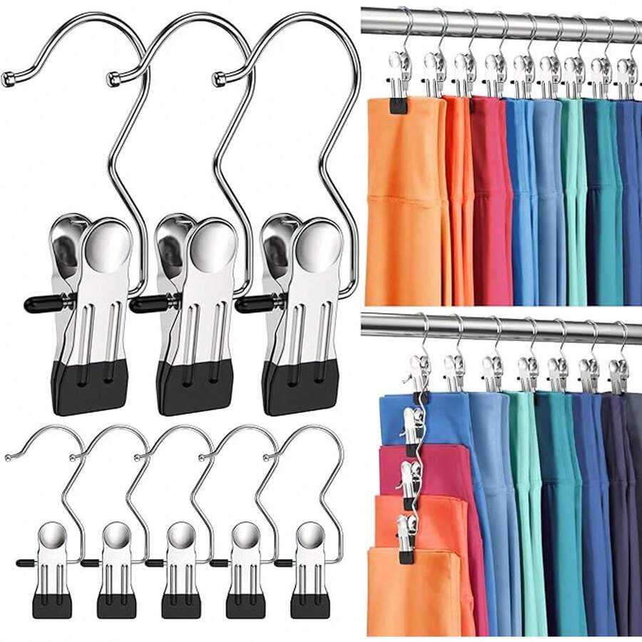 5pcs Pants Hangers With Clips, Closet Hanging Hooks For Yoga Pants Storage, Space-Saving Pants Hanger Clips For Organizing And Storing Jeans, Shorts, Skirts, Hats In Wardrobe - Multicolor - View 1