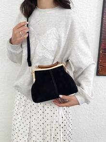 New Retro PU Material Handbag, Detachable Women's Shoulder Bag With Buckle Wallet - Black - View 2