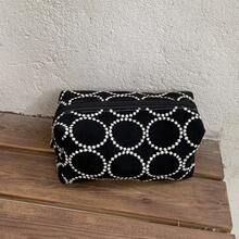 1 pieza Bolsa de maquillaje con patrón geométrico en blanco y negro, bolsa de cosméticos portátil con cremallera, bolsa de almacenamiento multifuncional para viajes & uso diario - Bolsa de maquillaje - Ver 12