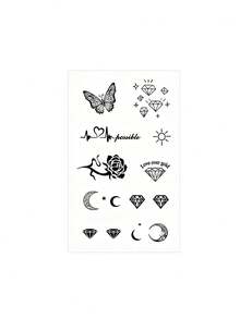 1-delsset - Semi-permanenta örtbaserade tatueringsklistermärken: Fjärilar, diamanter, stjärnor och månar; Vattentäta, långvariga och realistiska; Anpassade tatueringsklistermärken - Multifärgad - Visa 3