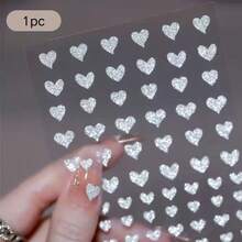 1 pièce Autocollant pour ongles en forme de cœur super brillant argent, décoration d'art pour ongles avec strass en feuille d'argent étincelante, accessoire pour ongles, décoration pour ongles, art des ongles, fournitures de manucure. - Multicolore - Voir 7