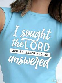 Graphic TeesWomen's Plus Size 100% Cotton Short Sleeve Crew Neck T-Shirt - With "I Sought The Lord And He Heard And He Answered" Faith Graphic (White Font Design), Soft Breathable Casual Top Suitable For Daily Leisure & Faith-Inspired Gatherings100% CottonWomen's Casual Cotton Tee Mother's Day Gift - 藍色 - 查看 3