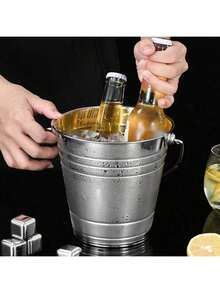 1 pieza Cubo de hielo portátil de acero inoxidable dorado - Accesorio de almacenamiento de bebidas para barbacoa y fiestas al aire libre, verano, set de verano - Ver 9