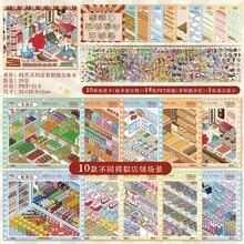 Colección de pegatinas de escenas en miniatura para almacenamiento y diseño de productos, que simula la operación de un supermercado, incluyendo aperitivos y bebidas, un libro de diorama tranquilo - SZ-777 Libro de colección de escenas en miniatura 2.0 (Rojo) - Ver 7