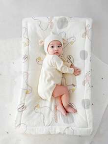 1pc Baby Crepe Cotton Mattress Pad, Soft & Breathable, Washable, Nursery Bed Cushion, Children Cotton Quilt, Reversible, All Season - Multicolor - View 6