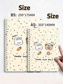 4本/套 A5 可爱卡通螺旋笔记本，厚实横线内页，耐用双螺旋装订，卡哇伊ins风青少年学生笔记本，140x203毫米（5.5x8英寸），60张/120页 - A - 查看 4