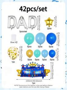42件組父親節氣球套組，包含Happy Father's Day氣球、銀色DAD氣球、藍色與金色乳膠氣球，適用於父親節派對、生日裝飾、節日派對、拍照道具，送給爸爸的禮物 - 彩色 - 查看 10