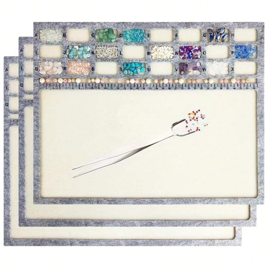 Felt Beading Mat With Stainless Steel Jewelry Tweezers, Felt Beading Design With Centimeter Scale, Suitable For Jewelry Making Beading Supplies
